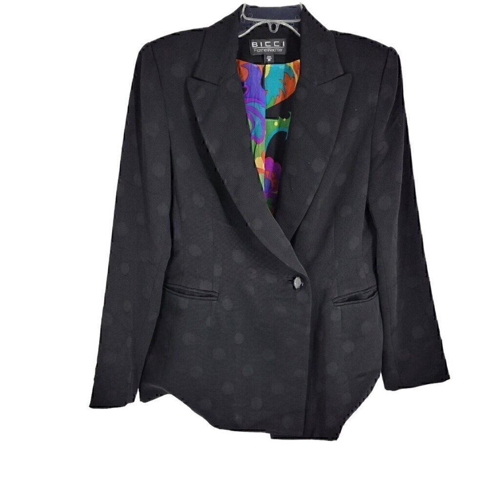 Bicci Florine Wachter 10 Black Polka Dot Single Button Blazer Jacket